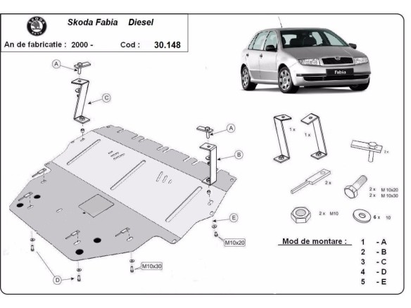 Ocelový kryt motoru Skoda Fabia Diesel (1999-2007)Skoda Fabia