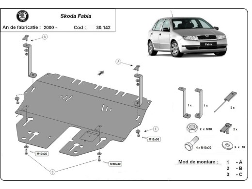 Ocelový kryt motoru Skoda Fabia 1 (1999-2007)Skoda Fabia