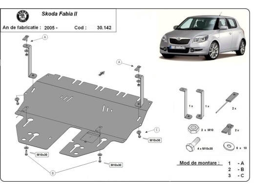 Ocelový kryt motoru Skoda Fabia 2 (2007-2014)Skoda Fabia