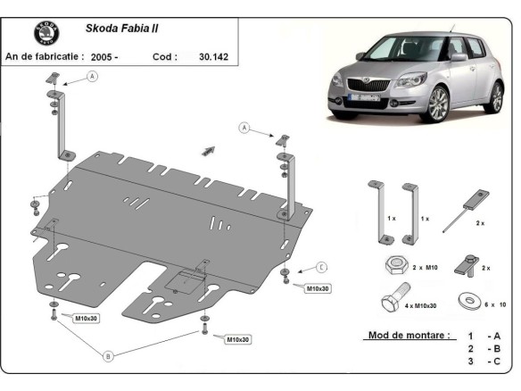 Ocelový kryt motoru Skoda Fabia 2 (2007-2014)Skoda Fabia