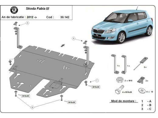 Ocelový kryt motoru Skoda Fabia 3 (2015-2021)Skoda Fabia