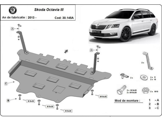 Ocelový kryt motoru Skoda Octavia 3 - Automatická převodovka (2013-2019)Skoda Octavia