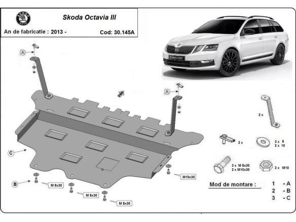 Ocelový kryt motoru Skoda Octavia 3 - Automatická převodovka (2013-2019)Skoda Octavia