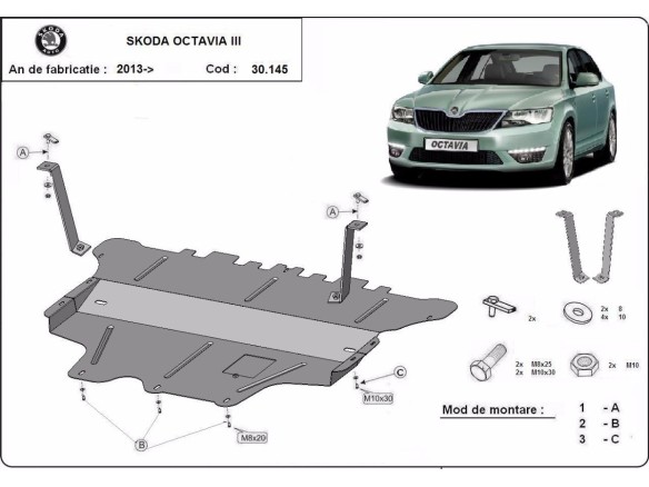 Ocelový kryt motoru Skoda Octavia 3 - Manuální (2013-2019)Skoda Octavia