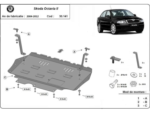 Ocelový kryt motoru Skoda Octavia 2 (2004-2012)Skoda Octavia
