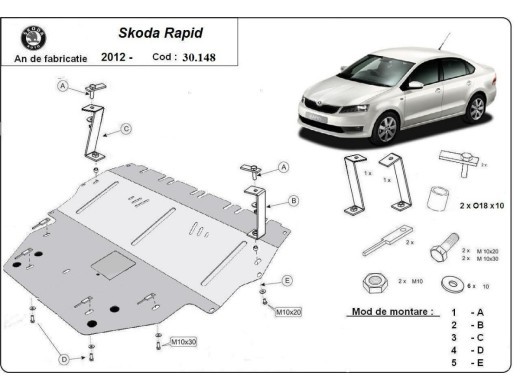 Ocelový kryt motoru Skoda Rapid (2012-2019)Skoda Rapid