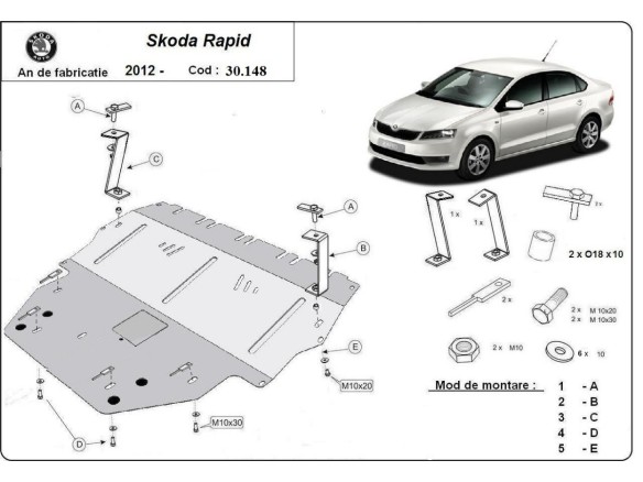 Ocelový kryt motoru Skoda Rapid (2012-2019)Skoda Rapid