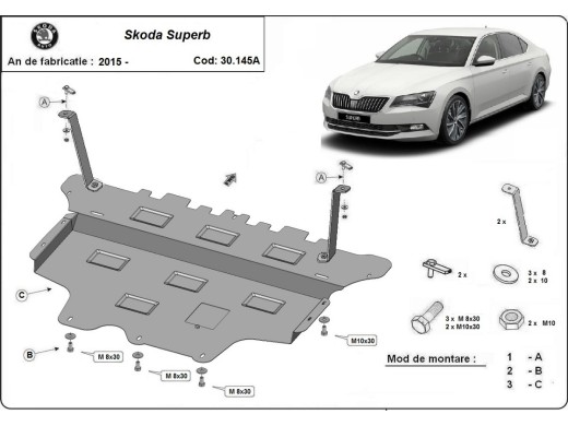 Ocelový kryt motoru Skoda Superb - Automatická převodovka (2015-2024)Skoda Superb