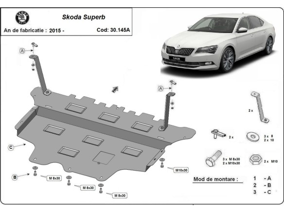 Ocelový kryt motoru Skoda Superb - Automatická převodovka (2015-2024)Skoda Superb