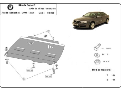 Ocelový kryt převodovky Manuální Skoda Superb (2001-2008) 2