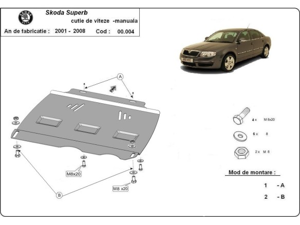 Ocelový kryt převodovky Manuální Skoda Superb (2001-2008)Skoda Superb