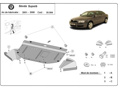 Ocelový kryt motoru Skoda Superb - 1,8 1,9 2,0 TDI (2001-2008) 2