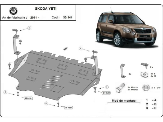 Ocelový kryt motoru Skoda Yeti (2011-2017)Skoda Yeti