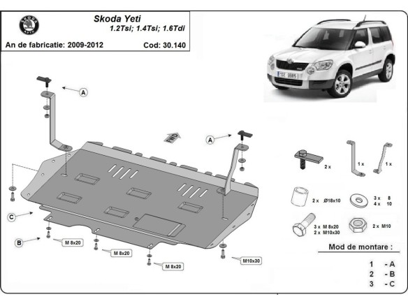 Ocelový kryt motoru Skoda Yeti (2009-2012)Skoda Yeti