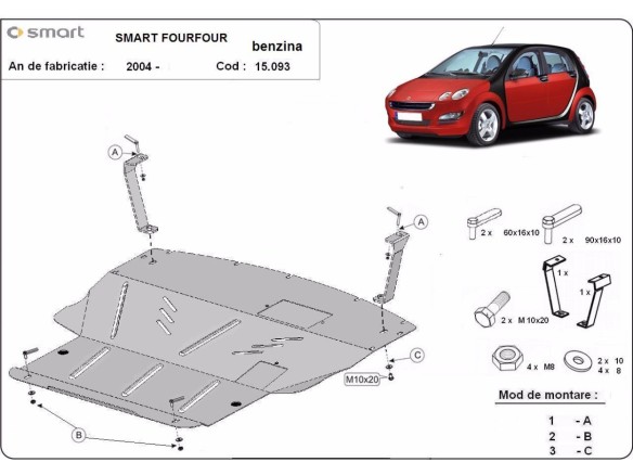 Ocelový kryt motoru Smart FourFour benzin (2004-2006)Smart FourFour