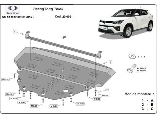 Ocelový kryt motoru SsangYong Tivoli (2015-2023)Ssangyong Tivoli