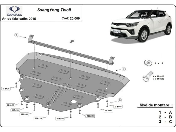 Ocelový kryt motoru SsangYong Tivoli (2015-2023)Ssangyong Tivoli