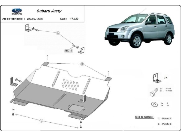 Ocelový kryt motoru Subaru Justy (2003-2007)Subaru Justy