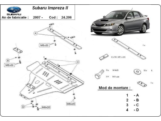 Ocelový kryt motoru Subaru Impreza benzin (2007-2016)Subaru Impreza