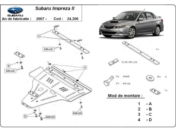 Ocelový kryt motoru Subaru Impreza benzin (2007-2016)Subaru Impreza