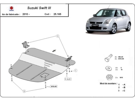 Ocelový kryt motoru Suzuki Swift 3 (2010-2017)Suzuki Swift