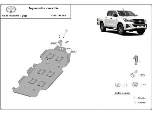 Ocelový kryt palivové nádrže Toyota Hilux Invincible (2021-2025)Toyota Hilux Invincible