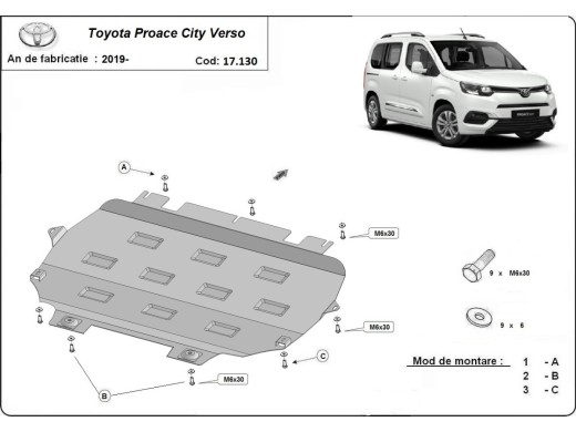 Ocelový kryt motoru Toyota Proace City Verso (2019-2025)Toyota Proace