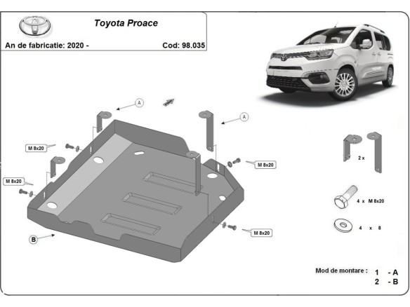 Ocelový kryt AdBlue Toyota Proace (2020-2025)Toyota Proace