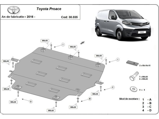 Ocelový kryt motoru Toyota Proace (2016-2025)Toyota Proace