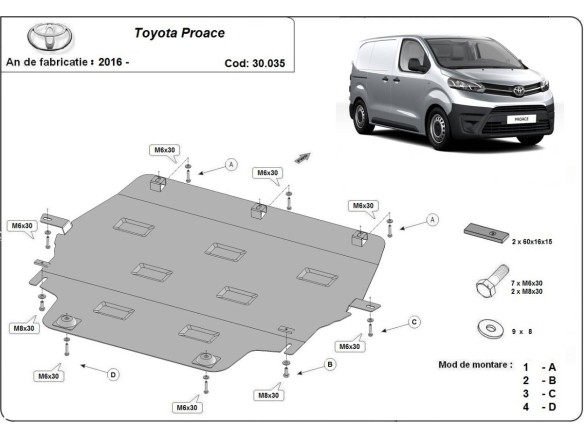 Ocelový kryt motoru Toyota Proace (2016-2025)Toyota Proace