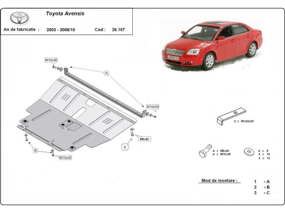 Ocelový kryt motoru Toyota Avensis (2003-2008)Toyota Avensis