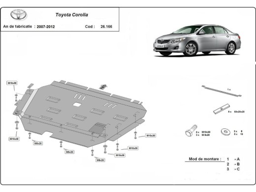 Ocelový kryt motoru Toyota Corolla (2007-2012)Toyota Corolla