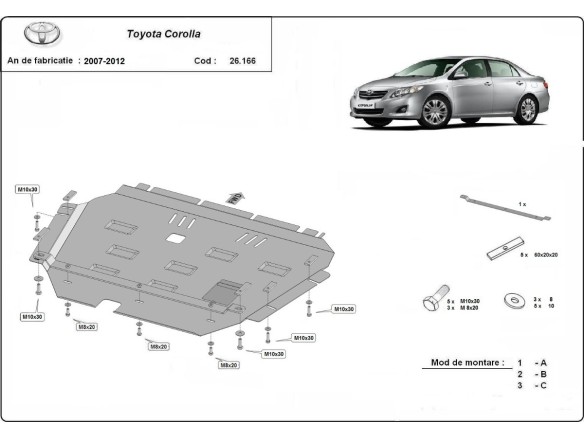 Ocelový kryt motoru Toyota Corolla (2007-2012)Toyota Corolla