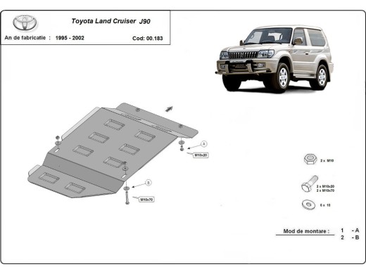 Ocelový kryt převodovky Toyota Land Cruiser J90 - pouze pro 3-dveřovou verzi (1995-2002)Toyota Land Cruiser