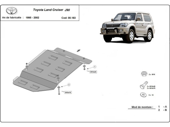 Ocelový kryt převodovky Toyota Land Cruiser J90 - pouze pro 3-dveřovou verzi (1995-2002)Toyota Land Cruiser