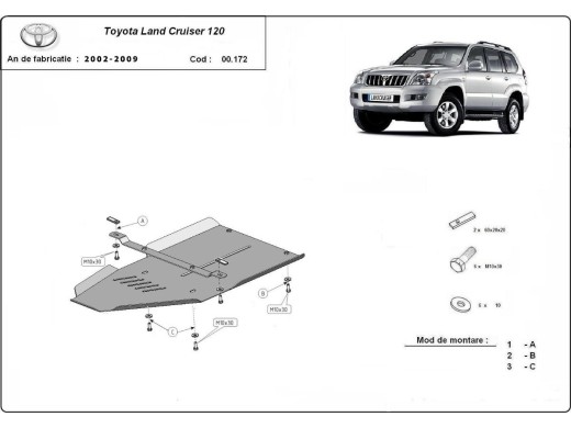 Ocelový kryt převodovky Toyota Land Cruiser J120 (2002-2009)Toyota Land Cruiser