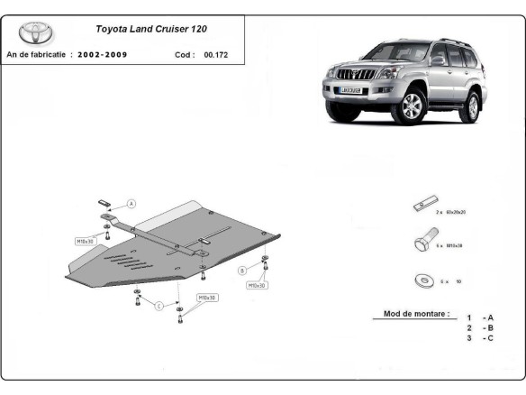 Ocelový kryt převodovky Toyota Land Cruiser J120 (2002-2009)Toyota Land Cruiser