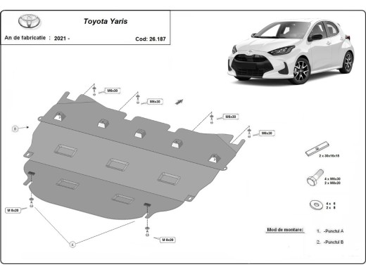 Ocelový kryt motoru Toyota Yaris XP210 (2021-2025)Toyota Yaris