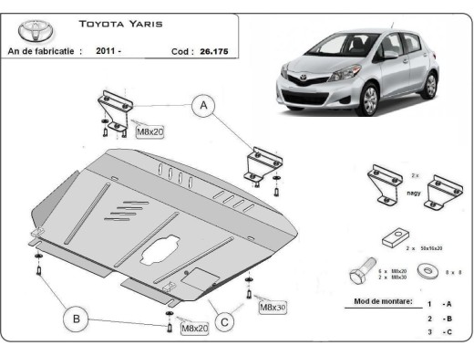 Ocelový kryt motoru Toyota Yaris (2011-2020)Toyota Yaris