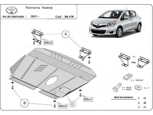 Ocelový kryt motoru Toyota Yaris (2011-2020)Toyota Yaris