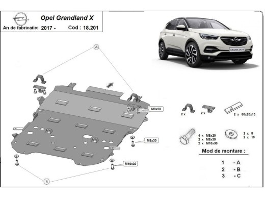 Ocelový kryt motoru Opel Grandland X (2017-2025)Opel Grandland X
