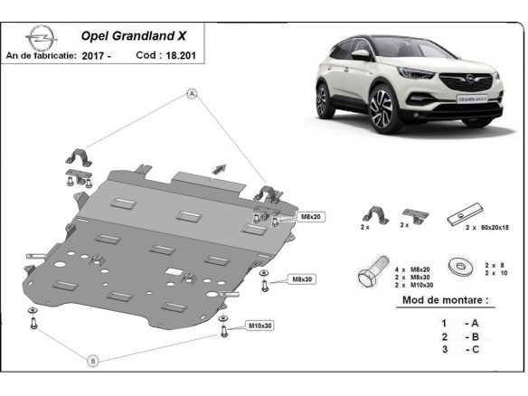 Ocelový kryt motoru Opel Grandland X (2017-2025)Opel Grandland X