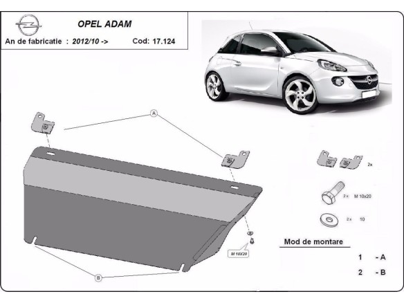 Ocelový kryt motoru Opel Adam (2012-2019)Opel Adam