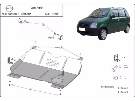 Ocelový kryt motoru Opel Agila (H00) (2000-2007)Opel Agila