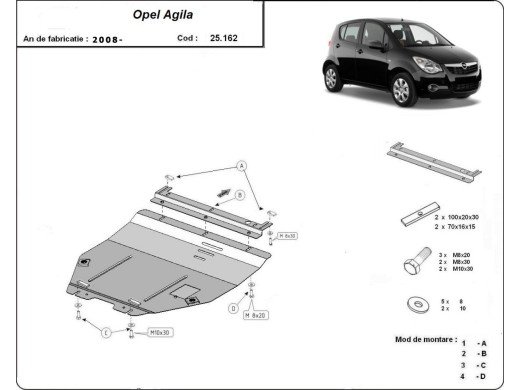Ocelový kryt motoru Opel Agila (H08) (2007-2014)Opel Agila