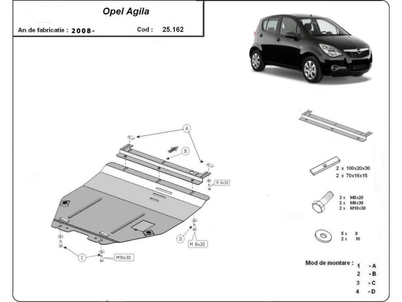 Ocelový kryt motoru Opel Agila (H08) (2007-2014)Opel Agila