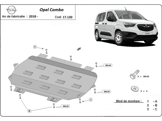 Ocelový kryt motoru Opel Combo (2018-2025)Opel Combo