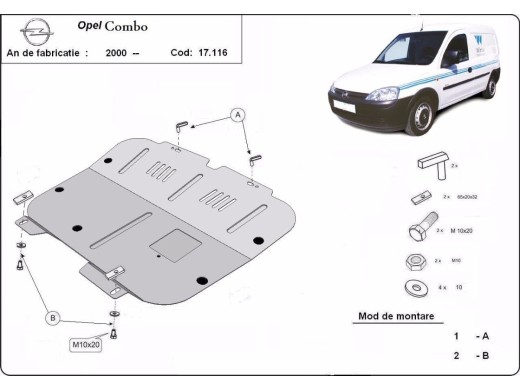 Ocelový kryt motoru Opel Combo (2000-2010)Opel Combo