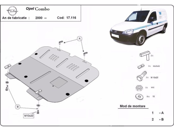Ocelový kryt motoru Opel Combo (2000-2010)Opel Combo