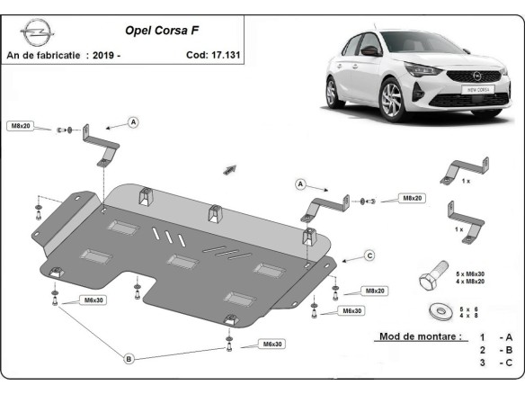 Ocelový kryt motoru Opel Corsa F (2019-2025)Opel Corsa
